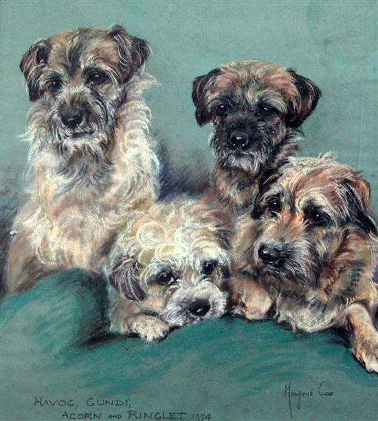 Marjorie Cox (20th C.) Portrait of four terriers, 17 x 16in.